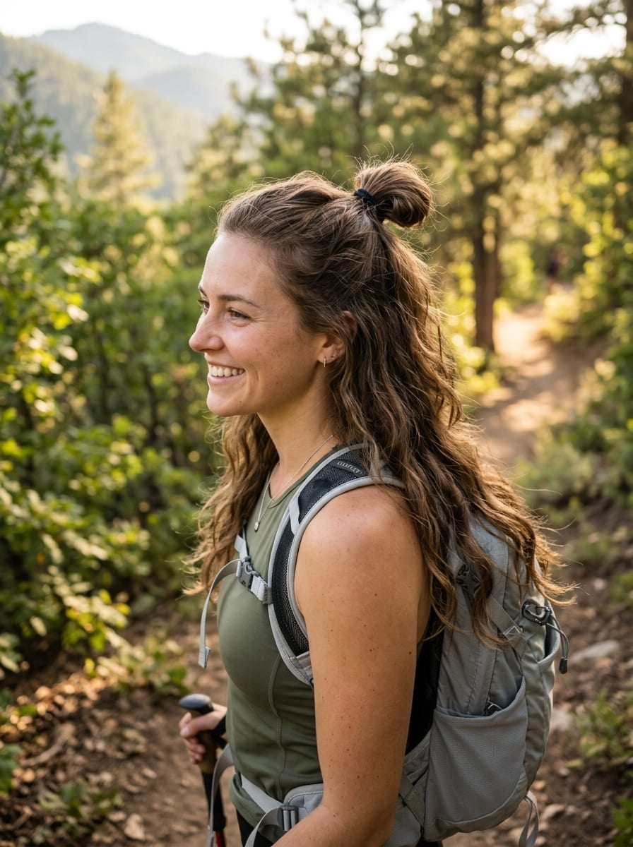 Praktischer Half-up Bun - Wander Frisur